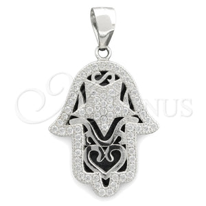 Dije Religioso 05.398.0003 Plata Rodinada, Diseño de Judaica y Mano de Dios, con Zirconia Cubica Blanca, Pulido, Rodinado