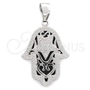 Dije Religioso 05.398.0003 Plata Rodinada, Diseño de Judaica y Mano de Dios, con Zirconia Cubica Blanca, Pulido, Rodinado