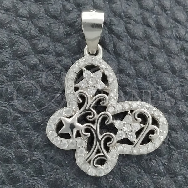 Dije Elegante 05.398.0004 Plata Rodinada, Diseño de Mariposa, con Zirconia Cubica Blanca, Pulido, Rodinado