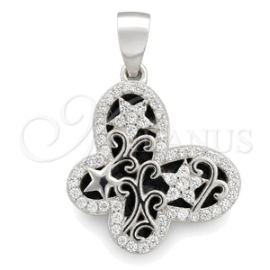 Dije Elegante 05.398.0004 Plata Rodinada, Diseño de Mariposa, con Zirconia Cubica Blanca, Pulido, Rodinado