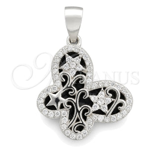 Dije Elegante 05.398.0004 Plata Rodinada, Diseño de Mariposa, con Zirconia Cubica Blanca, Pulido, Rodinado