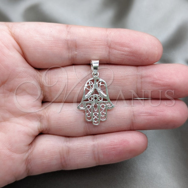 Dije Religioso 05.392.0007 Plata Rodinada, Diseño de Mano de Dios, Pulido, Tono Plateado