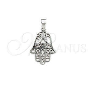 Dije Religioso 05.392.0007 Plata Rodinada, Diseño de Judaica y Mano de Dios, Pulido, Tono Plateado
