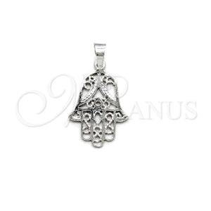Dije Religioso 05.392.0007 Plata Rodinada, Diseño de Judaica y Mano de Dios, Pulido, Tono Plateado