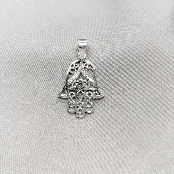 Dije Religioso 05.392.0007 Plata Rodinada, Diseño de Mano de Dios, Pulido, Tono Plateado