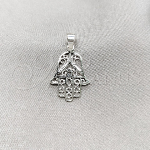 Dije Religioso 05.392.0007 Plata Rodinada, Diseño de Mano de Dios, Pulido, Tono Plateado
