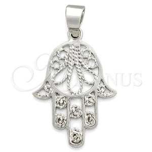 Dije Religioso 05.392.0008 Plata Rodinada, Diseño de Judaica y Mano de Dios, Pulido, Tono Plateado