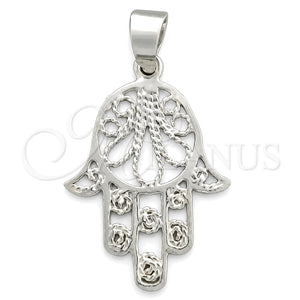 Dije Religioso 05.392.0008 Plata Rodinada, Diseño de Judaica y Mano de Dios, Pulido, Tono Plateado