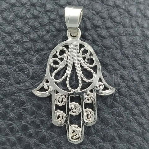 Dije Religioso 05.392.0008 Plata Rodinada, Diseño de Mano de Dios, Pulido, Tono Plateado