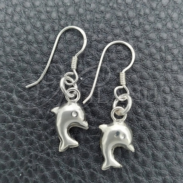 Arete Colgante 02.395.0012 Plata Rodinada, Diseño de Delfín, Pulido, Tono Plateado