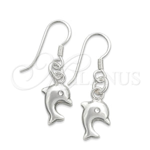 Arete Colgante 02.395.0012 Plata Rodinada, Diseño de Delfín, Pulido, Tono Plateado