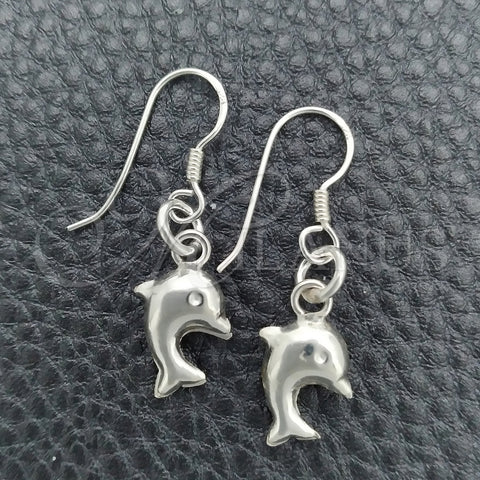 Arete Colgante 02.395.0012 Plata Rodinada, Diseño de Delfín, Pulido, Tono Plateado