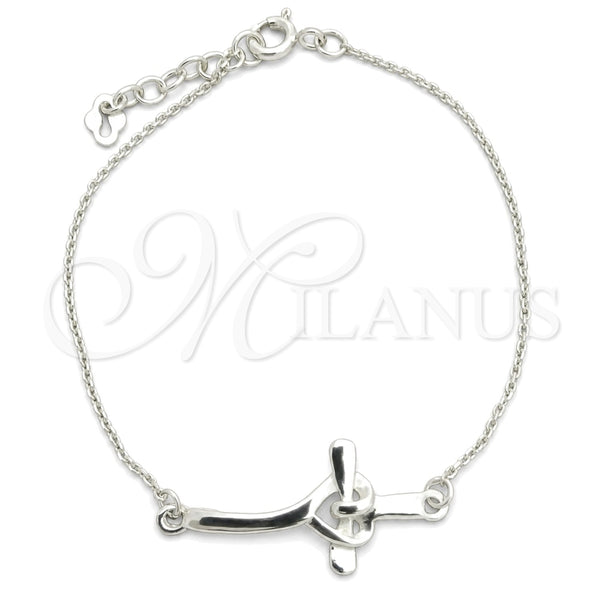 Pulsera Elegante 03.395.0021.07 Plata Rodinada, Diseño de Cruz, Pulido, Tono Plateado (Grosor 03 MM, 7 Pulgadas de Largo)