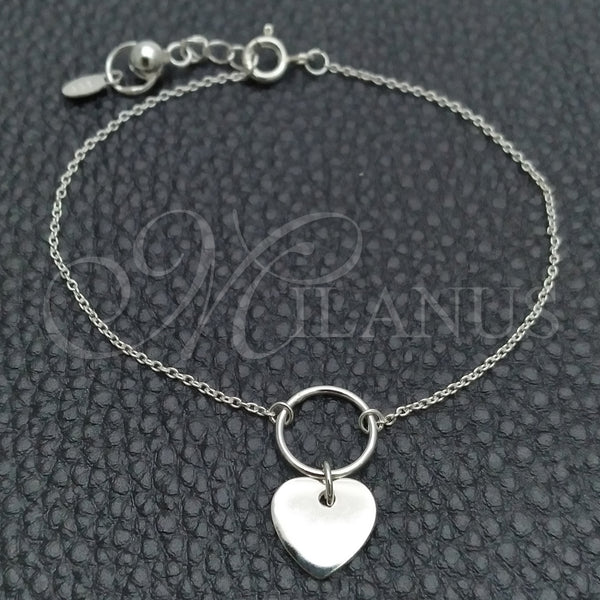 Pulsera Elegante 03.395.0023.07 Plata Rodinada, Diseño de Corazón, Pulido, Tono Plateado (Grosor 03 MM, 7 Pulgadas de Largo)