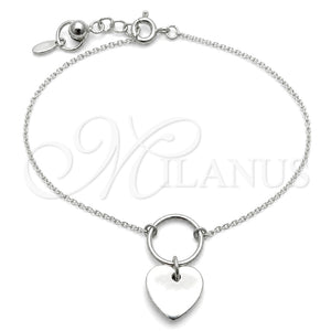 Pulsera Elegante 03.395.0023.07 Plata Rodinada, Diseño de Corazón, Pulido, Tono Plateado (Grosor 03 MM, 7 Pulgadas de Largo)