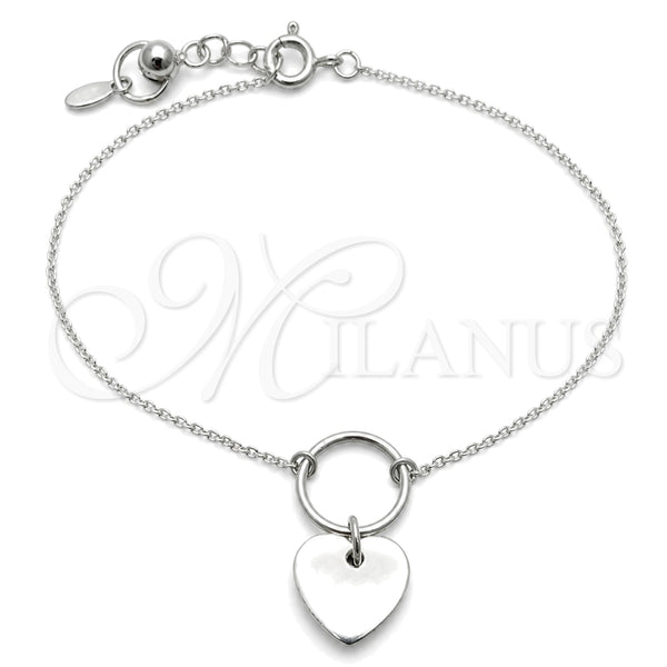 Pulsera Elegante 03.395.0023.07 Plata Rodinada, Diseño de Corazón, Pulido, Tono Plateado (Grosor 03 MM, 7 Pulgadas de Largo)