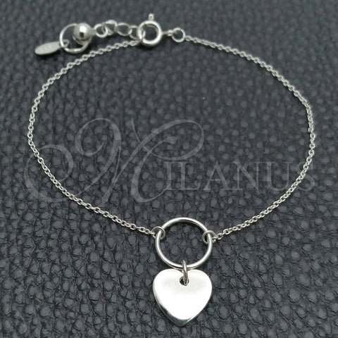 Pulsera Elegante 03.395.0023.07 Plata Rodinada, Diseño de Corazón, Pulido, Tono Plateado (Grosor 03 MM, 7 Pulgadas de Largo)