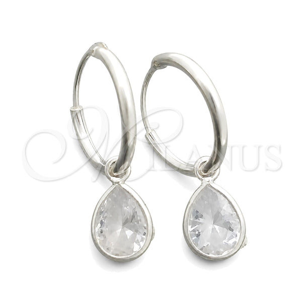 Argolla Pequeña 02.397.0021.15 Plata Rodinada, Diseño de Gota, con Zirconia Cubica Blanca, Pulido, Tono Plateado