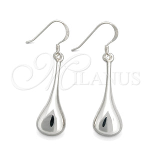 Arete Colgante 02.395.0020 Plata Rodinada, Diseño de Gota, Pulido, Tono Plateado