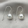 Arete Colgante 02.395.0025 Plata Rodinada, Diseño de Bola, Pulido, Tono Plateado