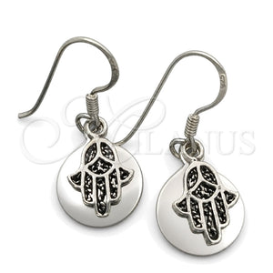 Arete Colgante 02.395.0027 Plata Rodinada, Diseño de Judaica y Mano de Dios, Pulido, Tono Plateado