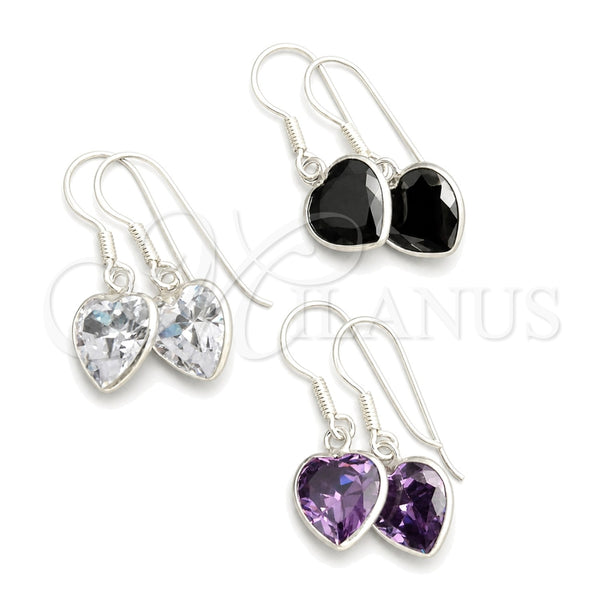Arete Colgante 02.396.0003 Plata Rodinada, Diseño de Corazón, con Zirconia Cubica Blanca, Pulido, Tono Plateado