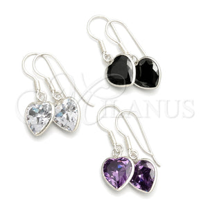 Arete Colgante 02.396.0003 Plata Rodinada, Diseño de Corazón, con Zirconia Cubica Blanca, Pulido, Tono Plateado
