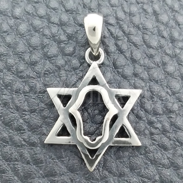 Dije Religioso 05.396.0009 Plata Rodinada, Diseño de Estrella de Davi, Pulido, Tono Plateado