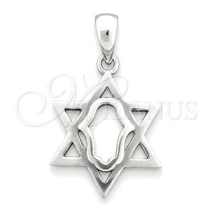 Dije Religioso 05.396.0009 Plata Rodinada, Diseño de Judaica y Estrella de Davi, Pulido, Tono Plateado