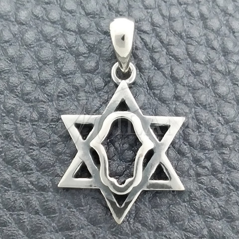 Dije Religioso 05.396.0009 Plata Rodinada, Diseño de Estrella de Davi, Pulido, Tono Plateado