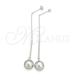 Arete Largo 02.395.0029 Plata Rodinada, Diseño de Bola, Pulido, Tono Plateado