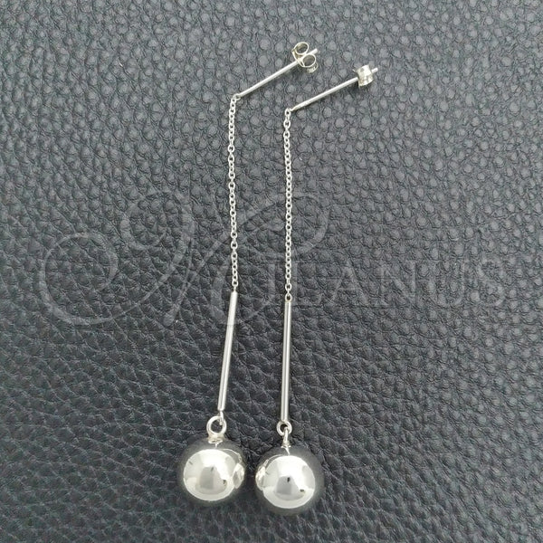 Arete Largo 02.395.0029 Plata Rodinada, Diseño de Bola, Pulido, Tono Plateado