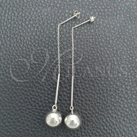 Arete Largo 02.395.0029 Plata Rodinada, Diseño de Bola, Pulido, Tono Plateado