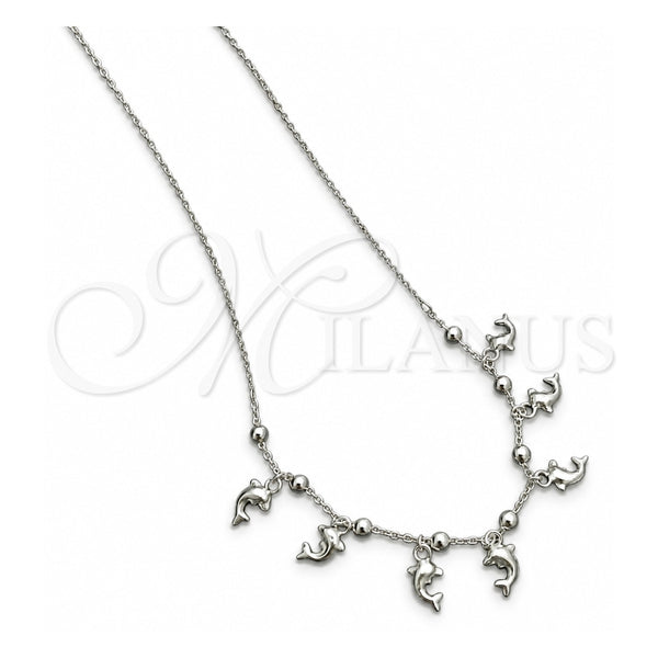 Gargantilla Elegante 04.395.0005.18 Plata Rodinada, Diseño de Delfín y Bola, Pulido, Tono Plateado (Grosor 05 MM, 18 Pulgadas de Largo)