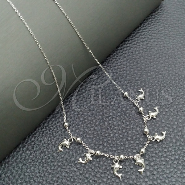 Gargantilla Elegante 04.395.0005.18 Plata Rodinada, Diseño de Delfín y Bola, Pulido, Tono Plateado (Grosor 05 MM, 18 Pulgadas de Largo)