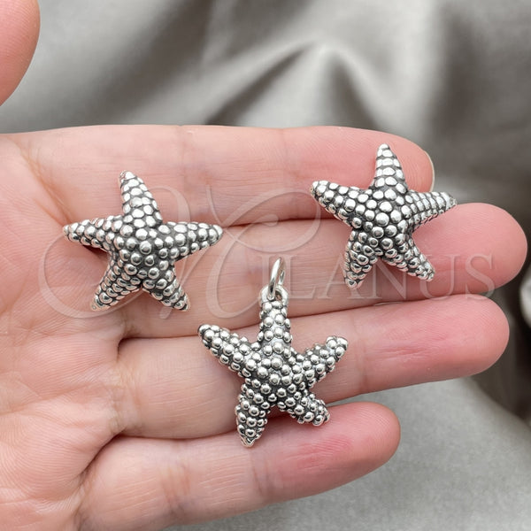 Juego de Arete y Dije de Adulto 10.395.0001 Plata Rodinada, Diseño de Estrella, Pulido, Tono Plateado