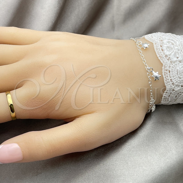 Pulsera de Dije 03.397.0001.07 Plata Rodinada, Diseño de Rolo y Tortuga, Pulido, Tono Plateado (Grosor 02 MM, 7 Pulgadas de Largo)