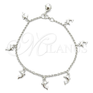 Pulsera de Dije 03.397.0002.07 Plata Rodinada, Diseño de Rolo y Cascavel, Pulido, Tono Plateado (Grosor 02 MM, 7 Pulgadas de Largo)