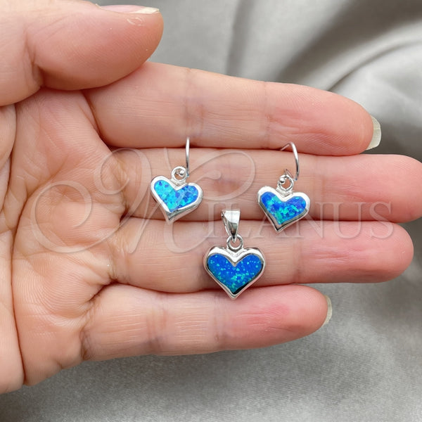 Juego de Arete y Dije de Adulto 10.391.0016 Plata Rodinada, Diseño de Corazón, con Opal Bermuda Blue, Pulido, Tono Plateado