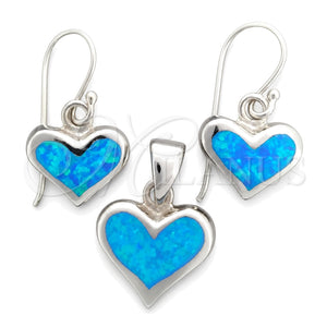 Juego de Arete y Dije de Adulto 10.391.0016 Plata Rodinada, Diseño de Corazón, con Opal Bermuda Blue, Pulido, Tono Plateado