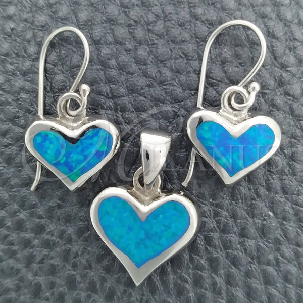 Juego de Arete y Dije de Adulto 10.391.0016 Plata Rodinada, Diseño de Corazón, con Opal Bermuda Blue, Pulido, Tono Plateado