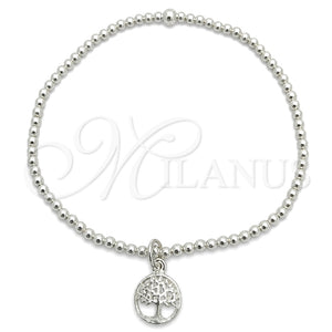 Pulsera Bolo Ajustable 03.397.0006.07 Plata Rodinada, Diseño de Bola y Ãrbol, Pulido, Tono Plateado (Grosor 03 MM, 7 Pulgadas de Largo)