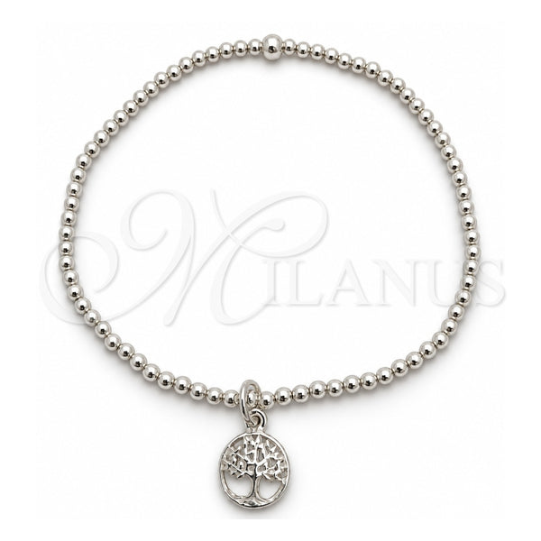 Pulsera Bolo Ajustable 03.397.0006.07 Plata Rodinada, Diseño de Bola y Ãrbol, Pulido, Tono Plateado (Grosor 03 MM, 7 Pulgadas de Largo)