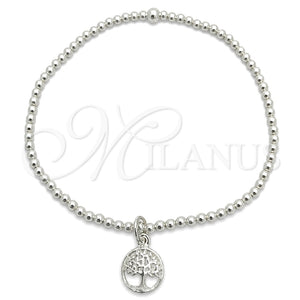 Pulsera Bolo Ajustable 03.397.0006.07 Plata Rodinada, Diseño de Bola y Ãrbol, Pulido, Tono Plateado (Grosor 03 MM, 7 Pulgadas de Largo)