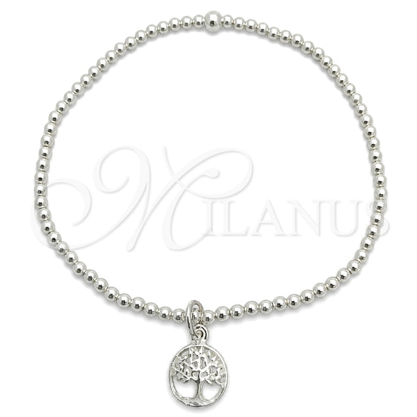 Pulsera Bolo Ajustable 03.397.0006.07 Plata Rodinada, Diseño de Bola y Ãrbol, Pulido, Tono Plateado (Grosor 03 MM, 7 Pulgadas de Largo)