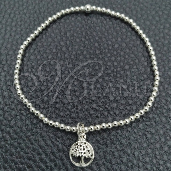 Pulsera Bolo Ajustable 03.397.0006.07 Plata Rodinada, Diseño de Bola y Ãrbol, Pulido, Tono Plateado (Grosor 03 MM, 7 Pulgadas de Largo)