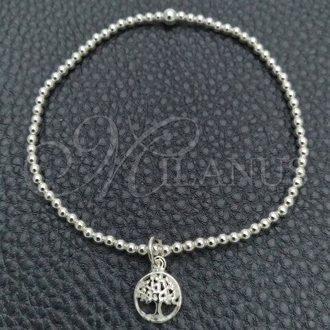 Pulsera Bolo Ajustable 03.397.0006.07 Plata Rodinada, Diseño de Bola y Ãrbol, Pulido, Tono Plateado (Grosor 03 MM, 7 Pulgadas de Largo)