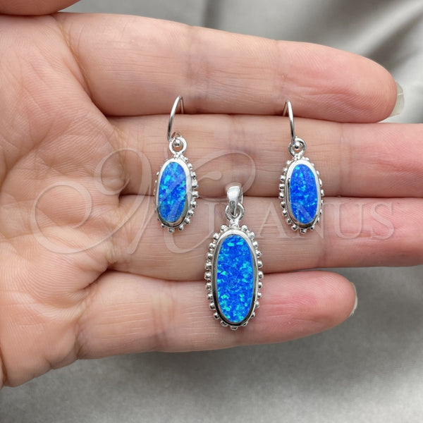 Juego de Arete y Dije de Adulto 10.391.0017 Plata Rodinada, con Opal Bermuda Blue, Pulido, Tono Plateado
