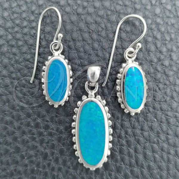 Juego de Arete y Dije de Adulto 10.391.0017 Plata Rodinada, con Opal Bermuda Blue, Pulido, Tono Plateado