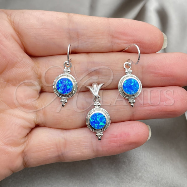 Juego de Arete y Dije de Adulto 10.391.0019 Plata Rodinada, con Opal Bermuda Blue, Pulido, Tono Plateado
